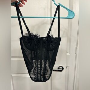 Black Lace Mesh Bodysuit with Underwire Support